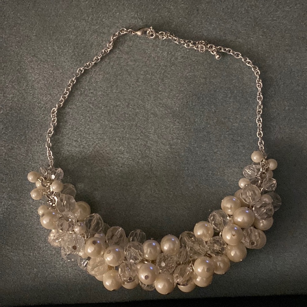 Faux pearl and crystal necklace